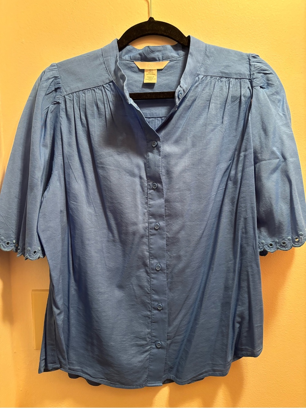 Blue Button-Front Women's Blouse